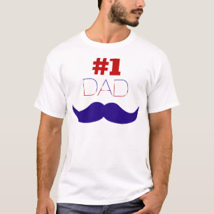 T-shirt #1 Papa Moustache rouge blanc et bleu - Numéro un