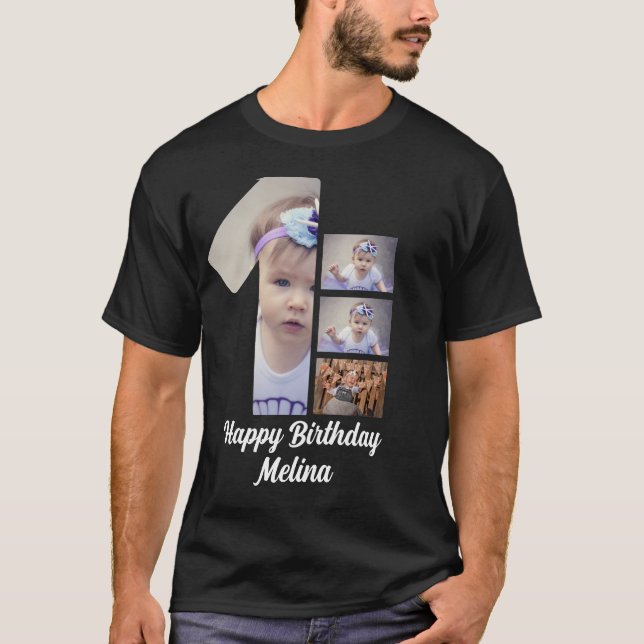 T-shirt 1er anniversaire du bébé personnalisé 4 Photo coll (Devant)