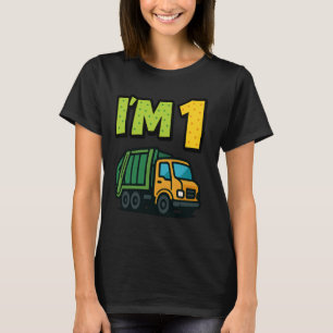 T-shirt 1er anniversaire Garbage Truck Kid Cartoon I'm 1 O