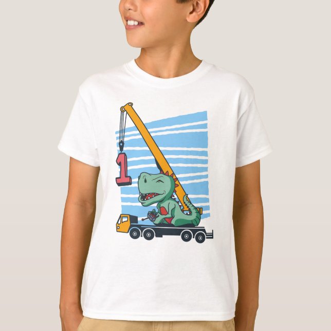T-shirt 1st Birthday 1 year Mobile Crane Dinosaur (Devant)