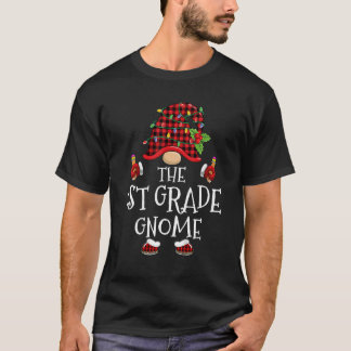T-shirt 1st Grade Gnome Buffalo Plaid Matching Family Chri