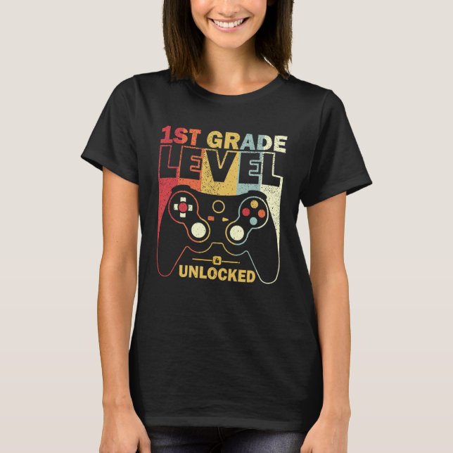 T-shirt 1st Grade Level Unlocked Back To School Video Game (Devant)