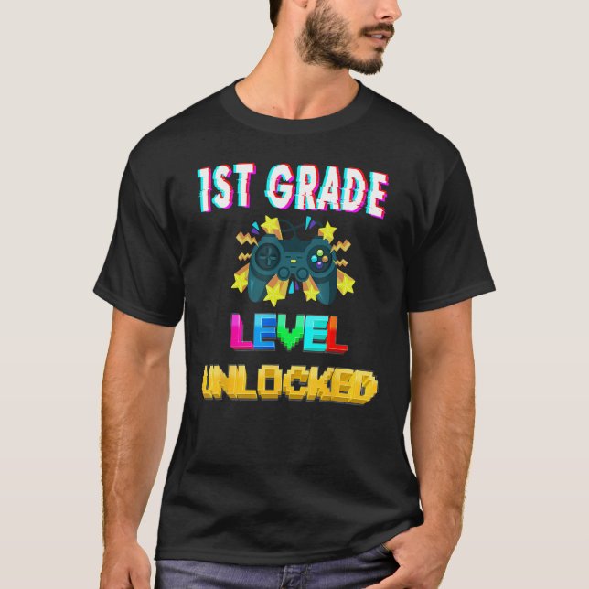 T-shirt 1st Grade Level Unlocked Gamer First Day Of School (Devant)