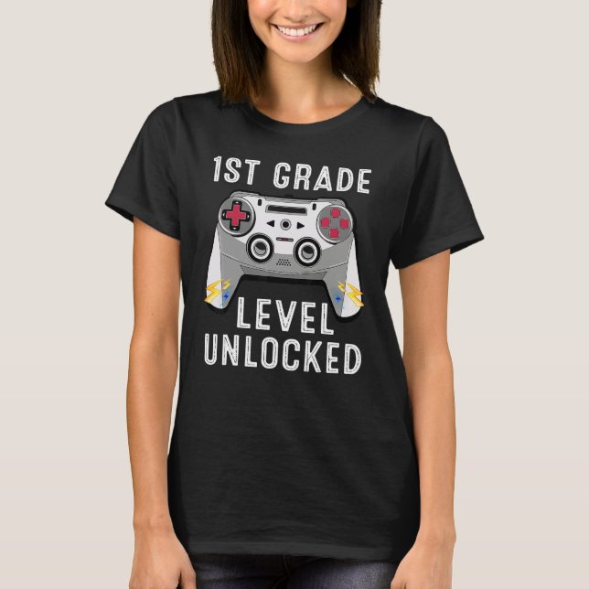 T-shirt 1st Grade Level Unlocked Gamer First Day Of School (Devant)