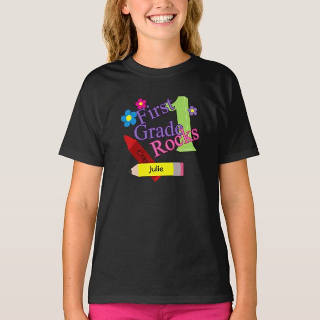 T-shirt 1st Grade Rocks For Girls (Devant)