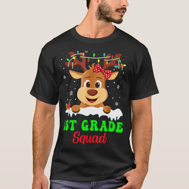 T-shirt 1st Grade Squad Xmas Reindeer Teacher Student Chri (Devant)