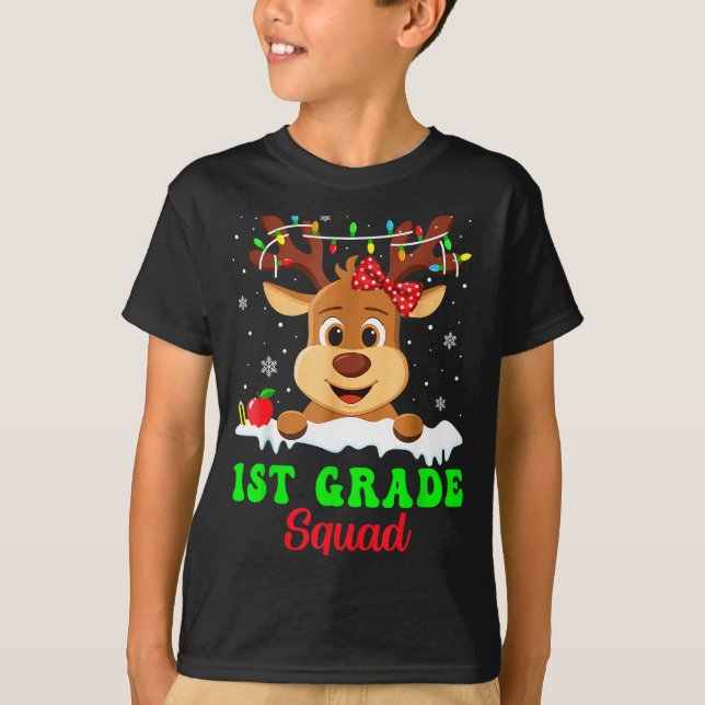 T-shirt 1st Grade Squad Xmas Reindeer Teacher Student Chri (Devant)