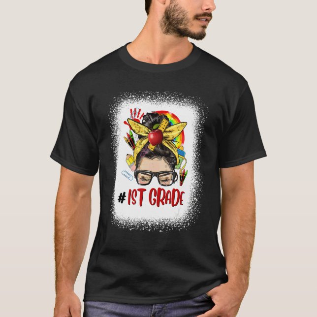 T-shirt 1ST Grade Womens Messy Bun Hair Back To School Cut (Devant)
