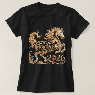 T-shirt 2026 Année du Cheval Nouvel An Chinois Cheval Doré