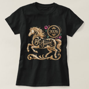 T-shirt 2026 Année du Cheval Nouvel An Chinois Cheval Doré