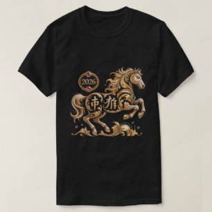 T-shirt 2026 Année du Cheval Nouvel An Chinois Cheval Doré