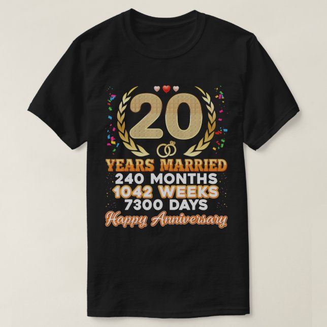 T-shirt 20 ans mariés heureux 20e anniversaire de Mariage  (Design devant)