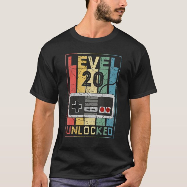 T-shirt 20e Anniversaire Niveau 20 Jeu vidéo déverrouillé (Devant)