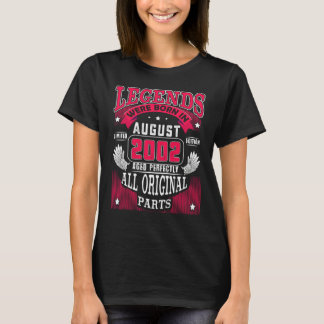 T-shirt 20th Birthday  Legends Born In August 2002 20 Year