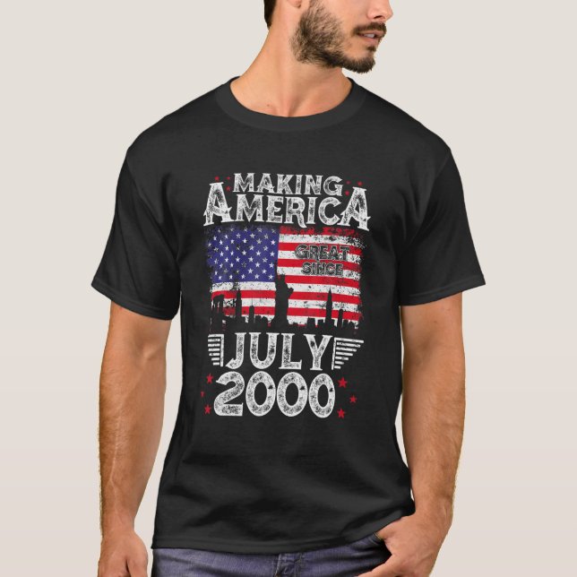 T-shirt 21Cadeau d'anniversaire juillet 2000 drapeau améri (Devant)