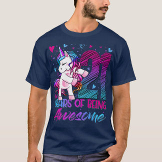 T-shirt 21st Birthday  21 Year Old Girl Flossing Unicorn P
