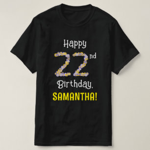 T-shirt 22e anniversaire : Fleurs florales Numéro "22" + N