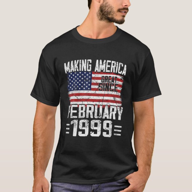 T-shirt 23E Cadeau Anniversaire Février 1999 Drapeau Améri (Devant)