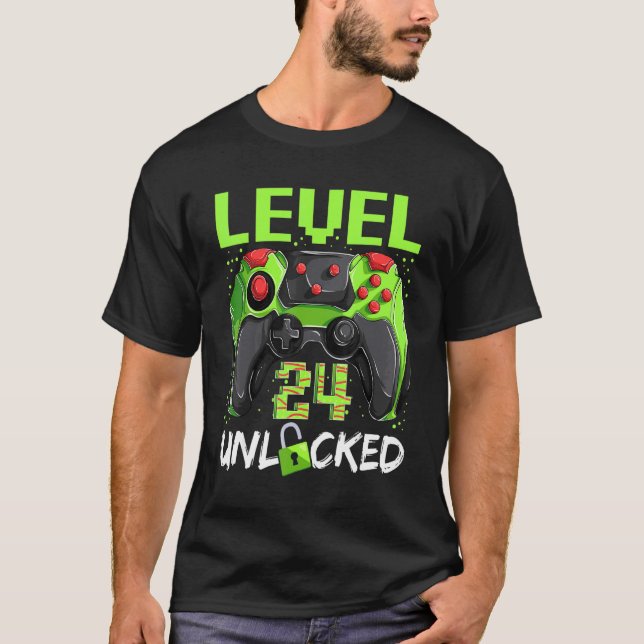 T-shirt 24 Years Old Gamer Man Birthday Level 24 Unlocked (Devant)