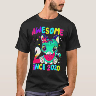 T-shirt 2 Ans 2e Anniversaire Filles Cute Chat Awesome Si