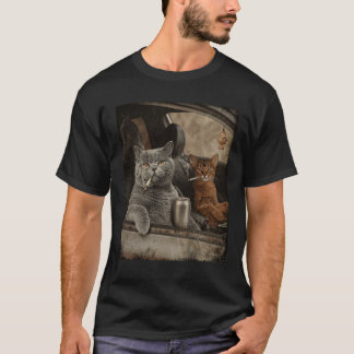 T-shirt 2 chats qui fument en buvant de la bière dans la v