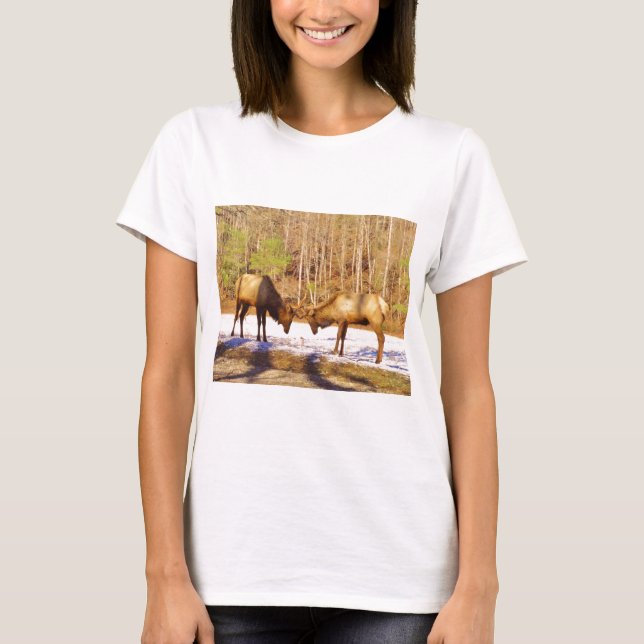T-shirt 2~ deux Bull Elk dans la neige (Devant)