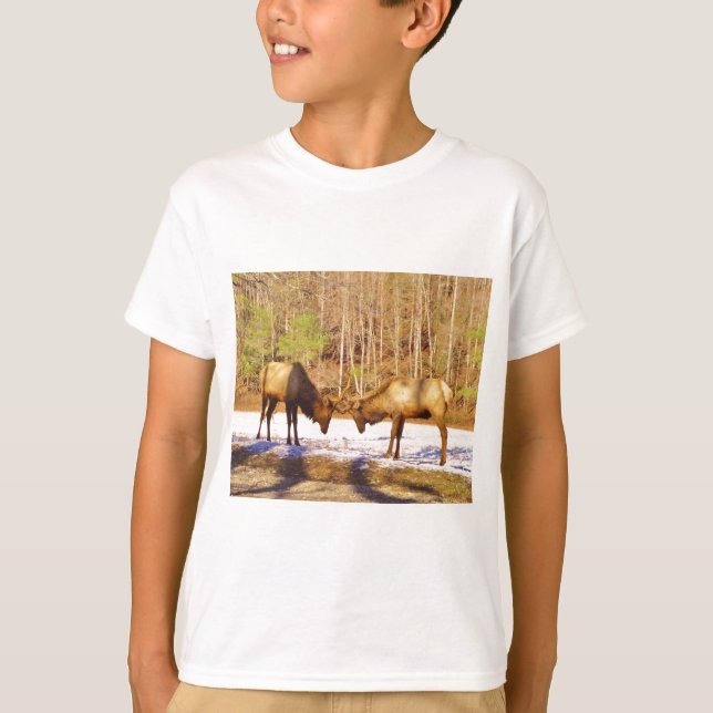 T-shirt 2~ deux Bull Elk dans la neige (Devant)