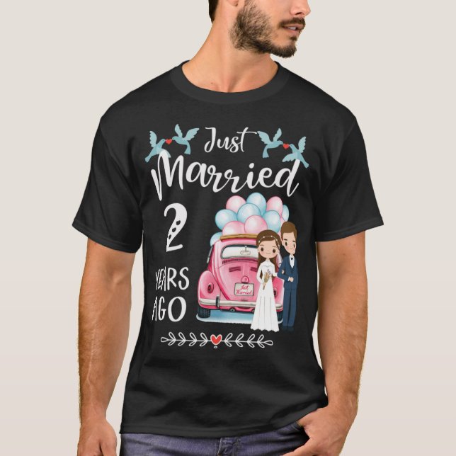 T-shirt 2e anniversaire - Marié seulement 2 ans (Devant)
