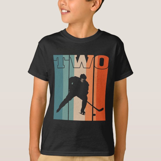 T-shirt 2e anniversaire Retro Hockey sur glace 2 ans Garço (Devant)