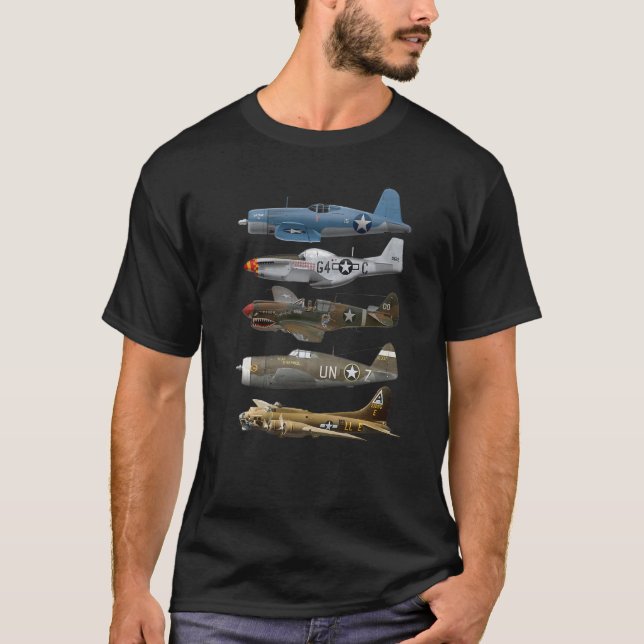 T-shirt 2ÈME GUERRE MONDIALE Warplanes B-17 P51 Mustang F4 (Devant)
