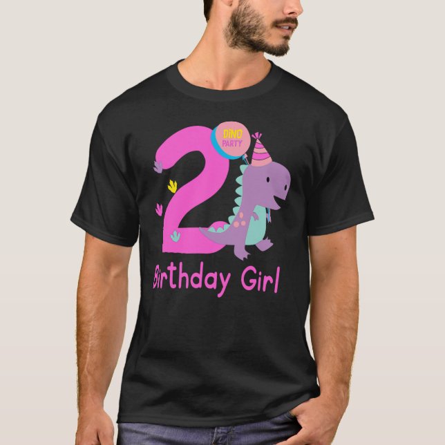 T-shirt 2nd Birthday Dinosaur Girl T-Rex Matching Family P (Devant)
