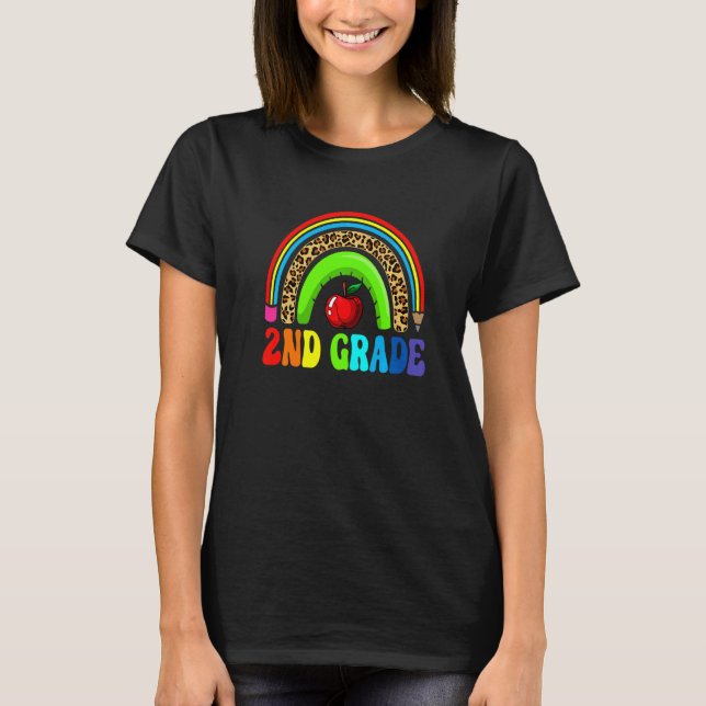 T-shirt 2nd Grade Cute Leopard Rainbow  Squad Teacher Kids (Devant)