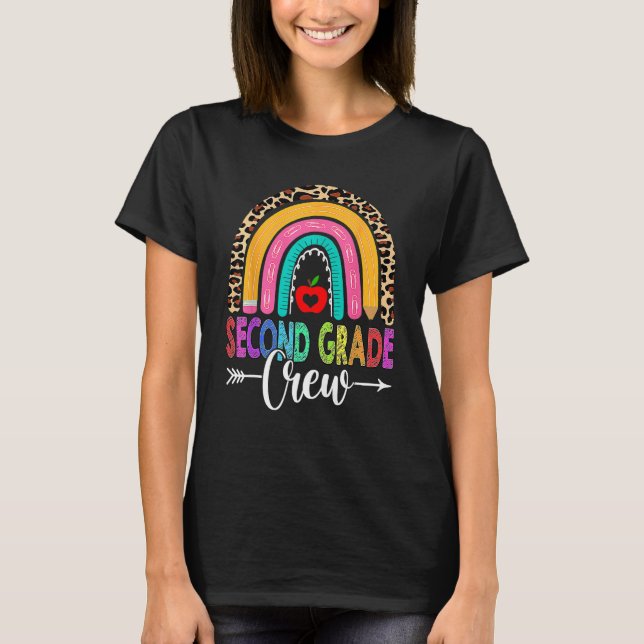 T-shirt 2nd Second Grade Crew Rainbow Leopard Teacher Back (Devant)