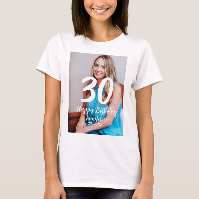 T-shirt 30e anniversaire ajouter nom date année photo blan (Devant)