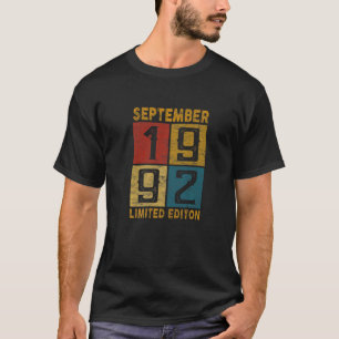 T-shirt 30e Anniversaire Septembre 1992 Né En 1992 30 Ans 
