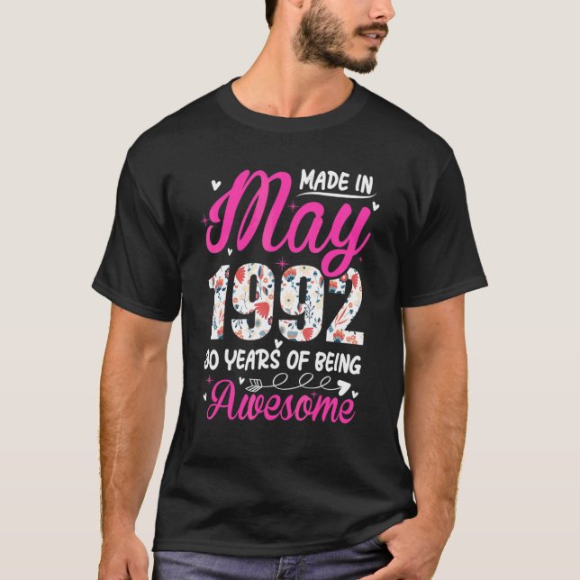 T-shirt 30e anniversaire stupéfiant depuis mai 1992 Floral (Devant)