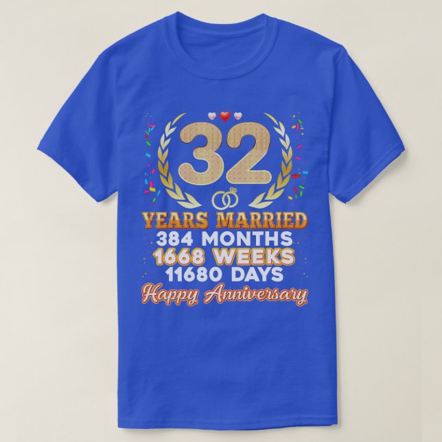 T-shirt 32 ans mariés heureux 32e anniversaire de Mariage  (Design devant)