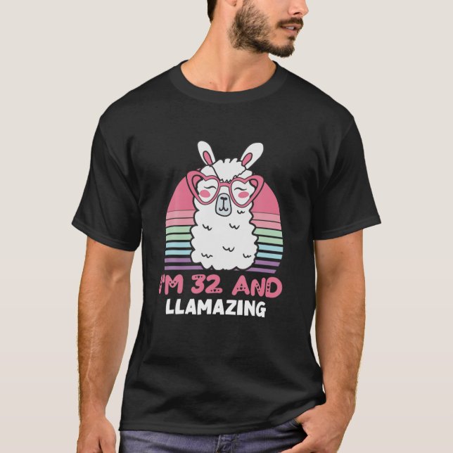 T-shirt 32E Anniversaire Llama - Naissance De 32 Ans (Devant)
