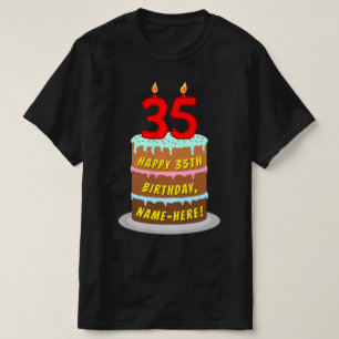 T-shirt 35e anniversaire — Fun Cake & Candles, avec nom pe
