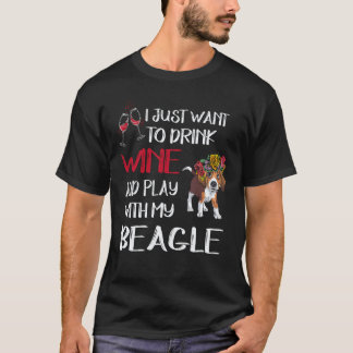 T-shirt 36 Boire du vin et jouer avec mon beagle