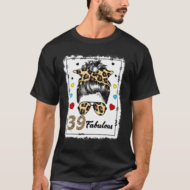 T-shirt 39 Ans Fabuleux Messy Bun Leopard 1983 Naissance (Devant)