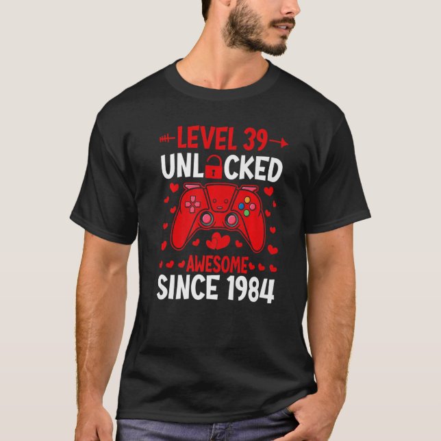 T-shirt 39e anniversaire de jeu niveau 39 débloqué Awesome (Devant)