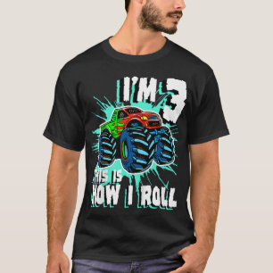 T-shirt 3 An Vieux Garçon Monster Camion Anniversaire fête
