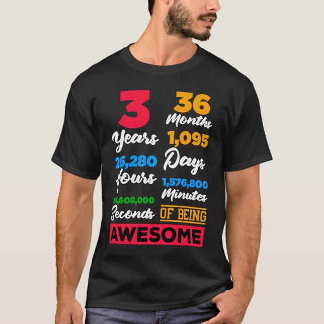 T-shirt 3 Ans 36 Mois 1095 Jours Magnifique 3e Anniversair (Devant)