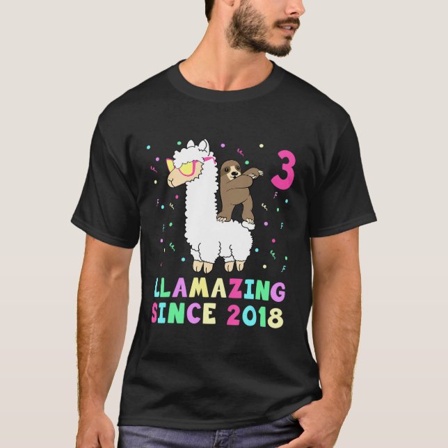 T-shirt 3 Ans 3e Anniversaire Filles Llama (Devant)