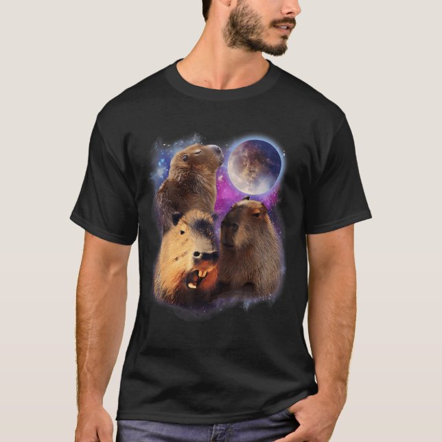 T-shirt 3 Capybara Moon Capybara Animal Enroulé Pour Homme (Devant)