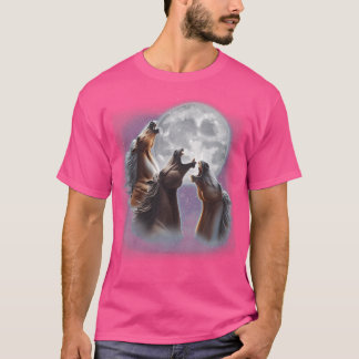 T-shirt 3 Chevaux À La Lune Amusante Cheval Lover Equ