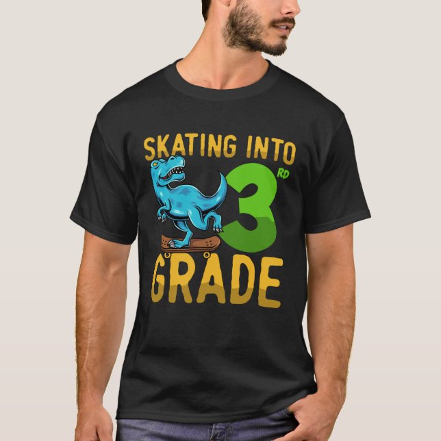 T-shirt 3 Class Dinosaur Skateboard Last First Day School  (Devant)