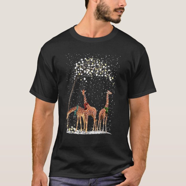 T-shirt 3 Giraffes Scarf Winter Christmas Tree Xmas Snowy (Devant)