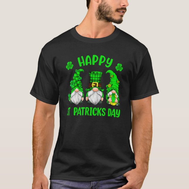 T-shirt 3 Gnomes tenant le Shamrock Leopard Plaid St Patri (Devant)